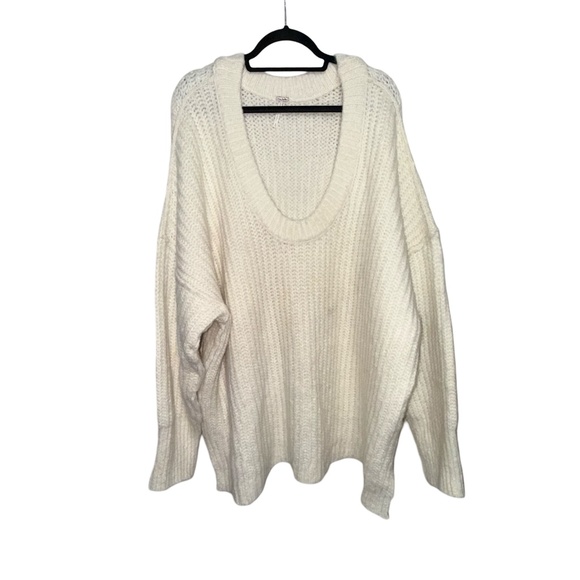 Free People Ivory Cable Knit Drop Shoulder Hi-Lo Oversized Pullover Sz X… - Picture 5 of 16